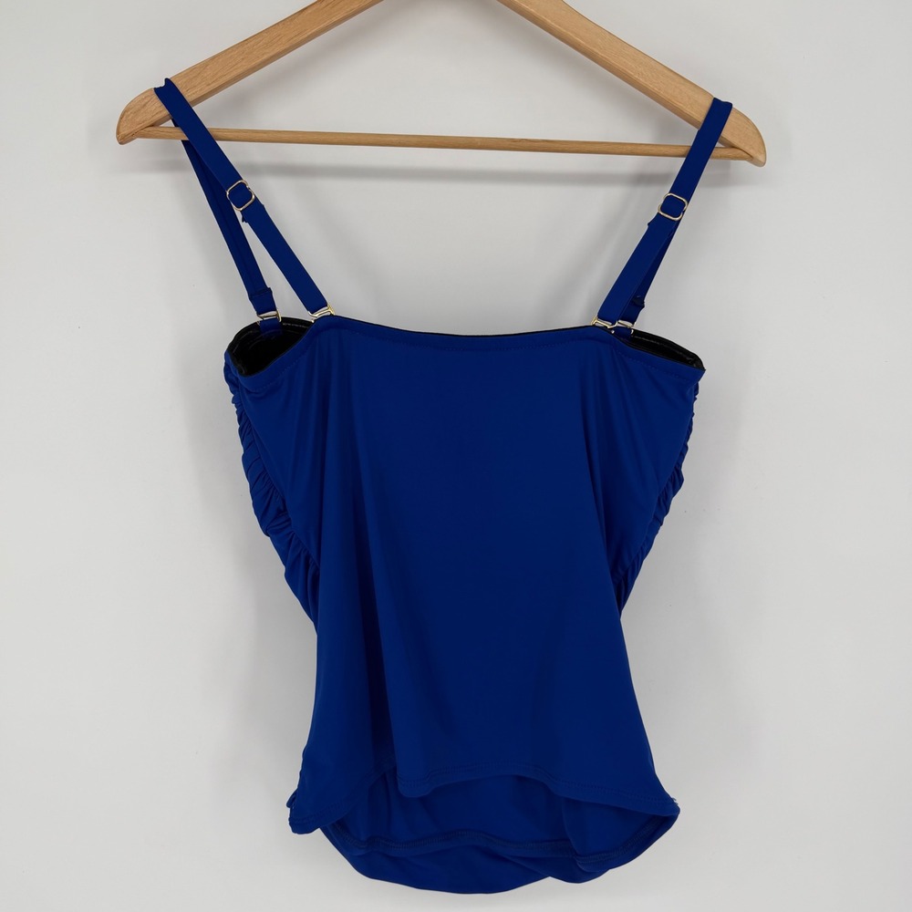 La Blanca Royal Blue Twist Front Ruched Tankini Top Underwire 34D Resortwear - Picture 2 of 10